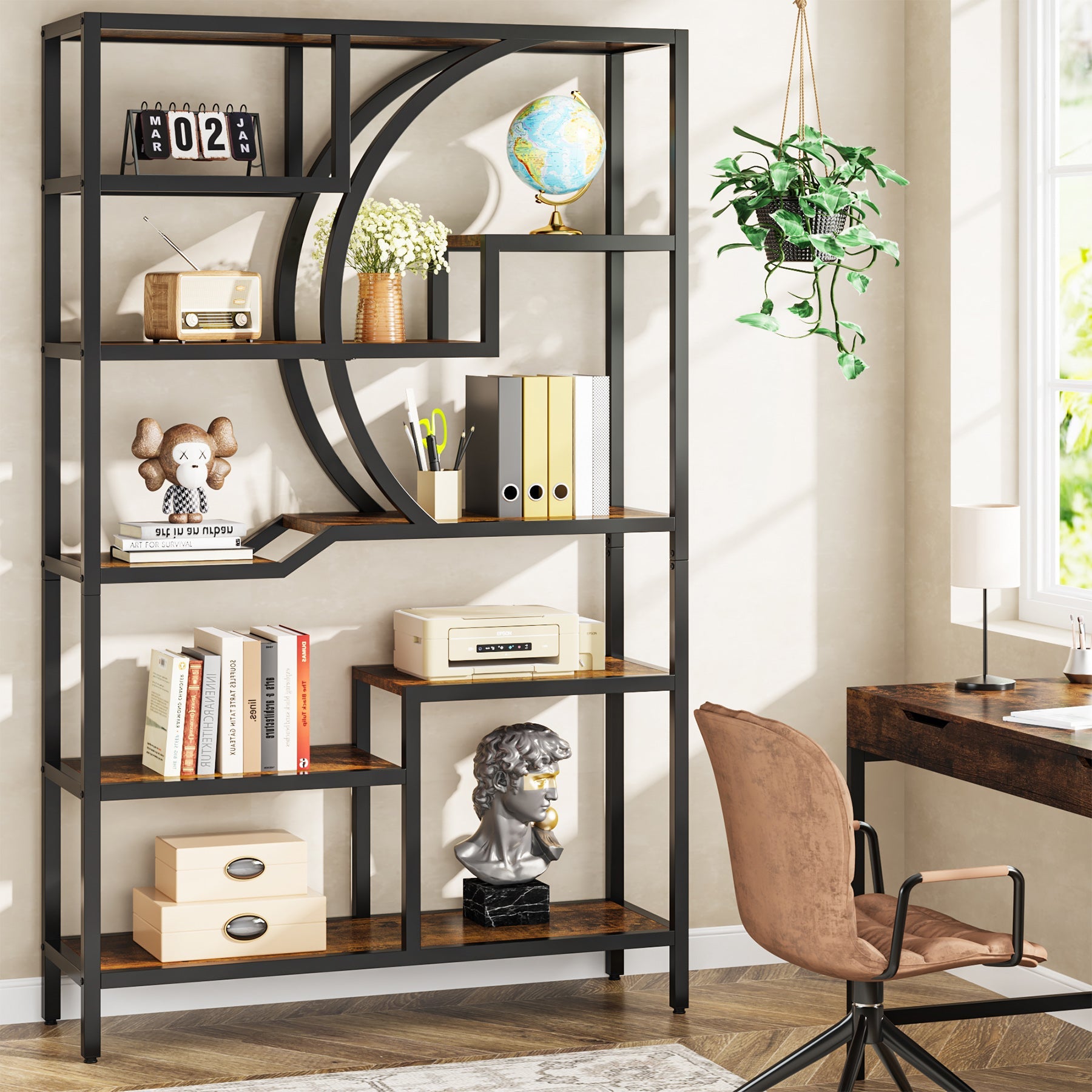 69 Tall  Bookshelf, Freestanding Etagere Bookcase Open Display Shelf