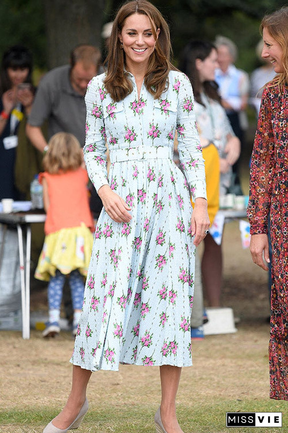 Kate Middleton Floral Print Belted Shirt Dress