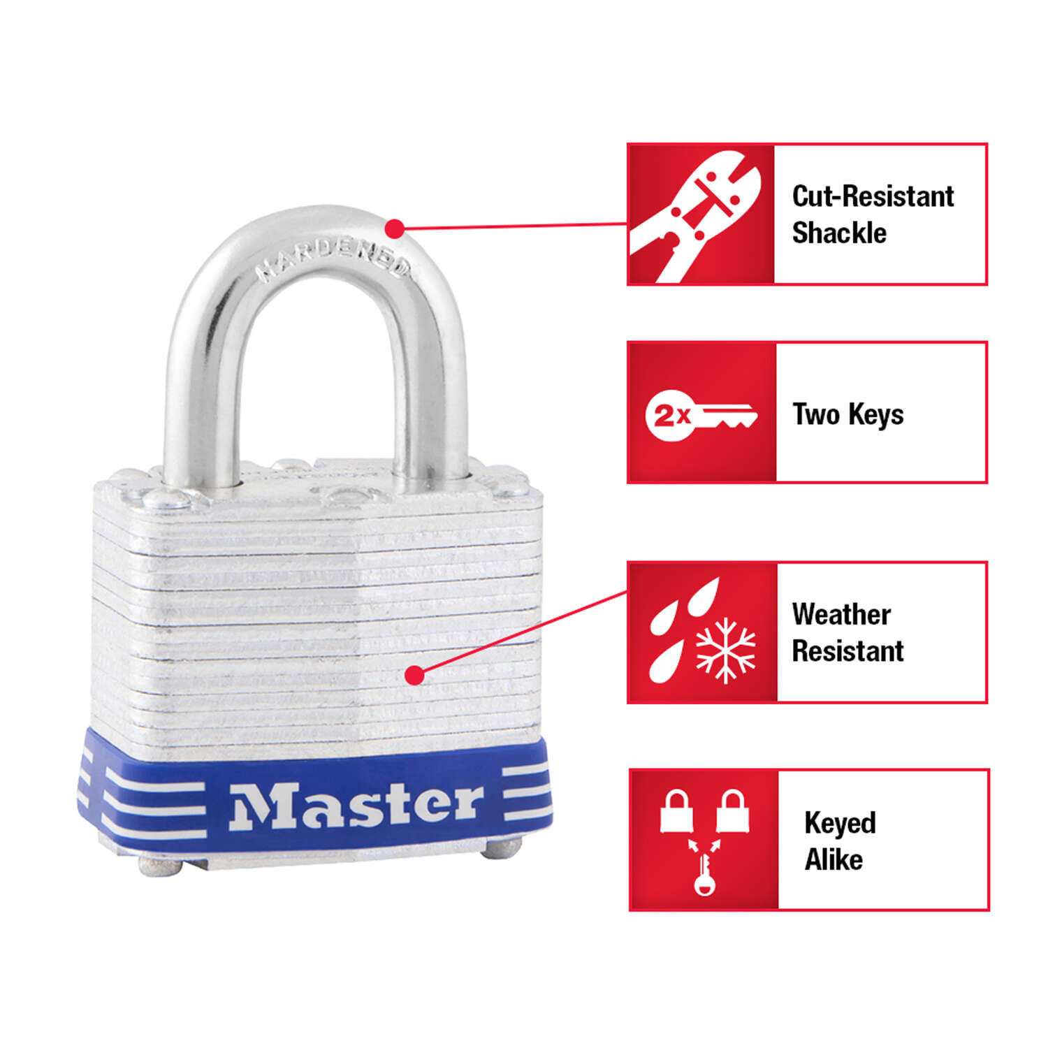 Master Lock 1-5/16 in. H X 1-9/16 in. W Laminated Steel Double Locking Padlock Keyed Alike