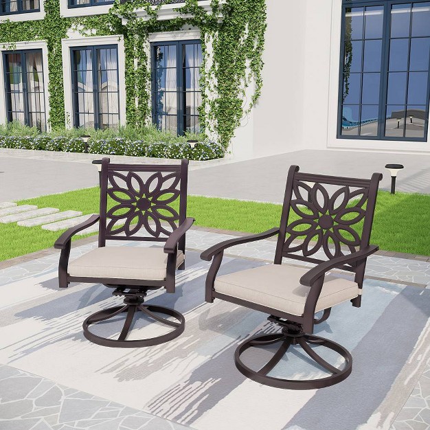 2pk Outdoor Extra Wide Cast Aluminum Swivel Chairs With Cushions Captiva Designs