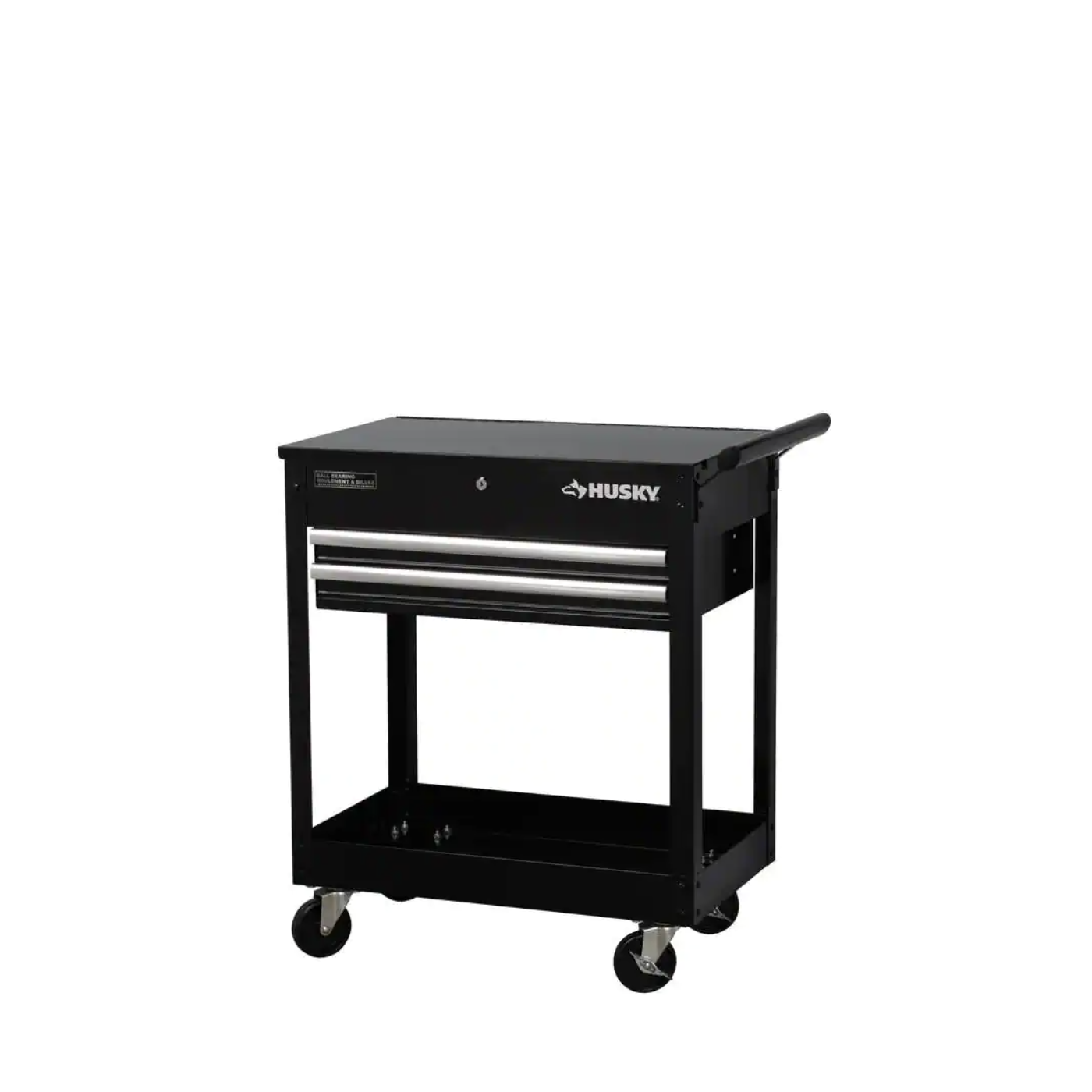 Husky 28 in. W x 16.3 in. D Standard Duty 2-Drawer Rolling Tool Utility Cart With Lift-Top in Gloss Black