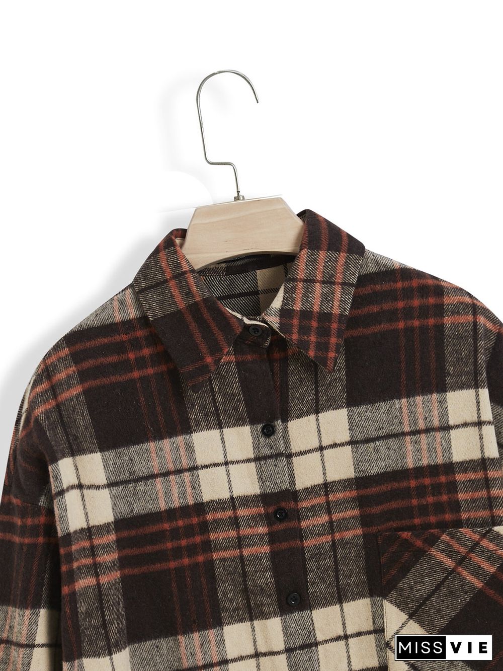 Plus Size Plaid Pocket Button Shirt Shacket