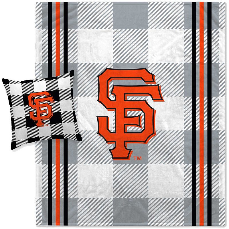 Pegasus San Francisco Giants Gray Plaid Stripes Blanket and Pillow Combo Set