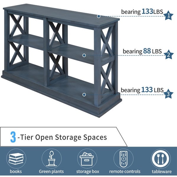 Console Table with 3-Tier Spaces Narrow Sofa Entry Table for Entryway (Navy Blue)