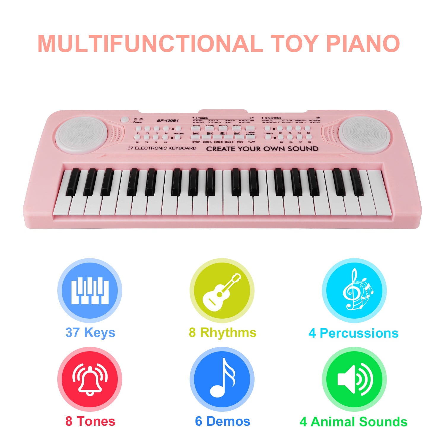 Zmoon 37 Key Piano for Kids with Microphone ，Portable Electronic Piano for Kids Early Learning Educational Music Toys for 3 Year +