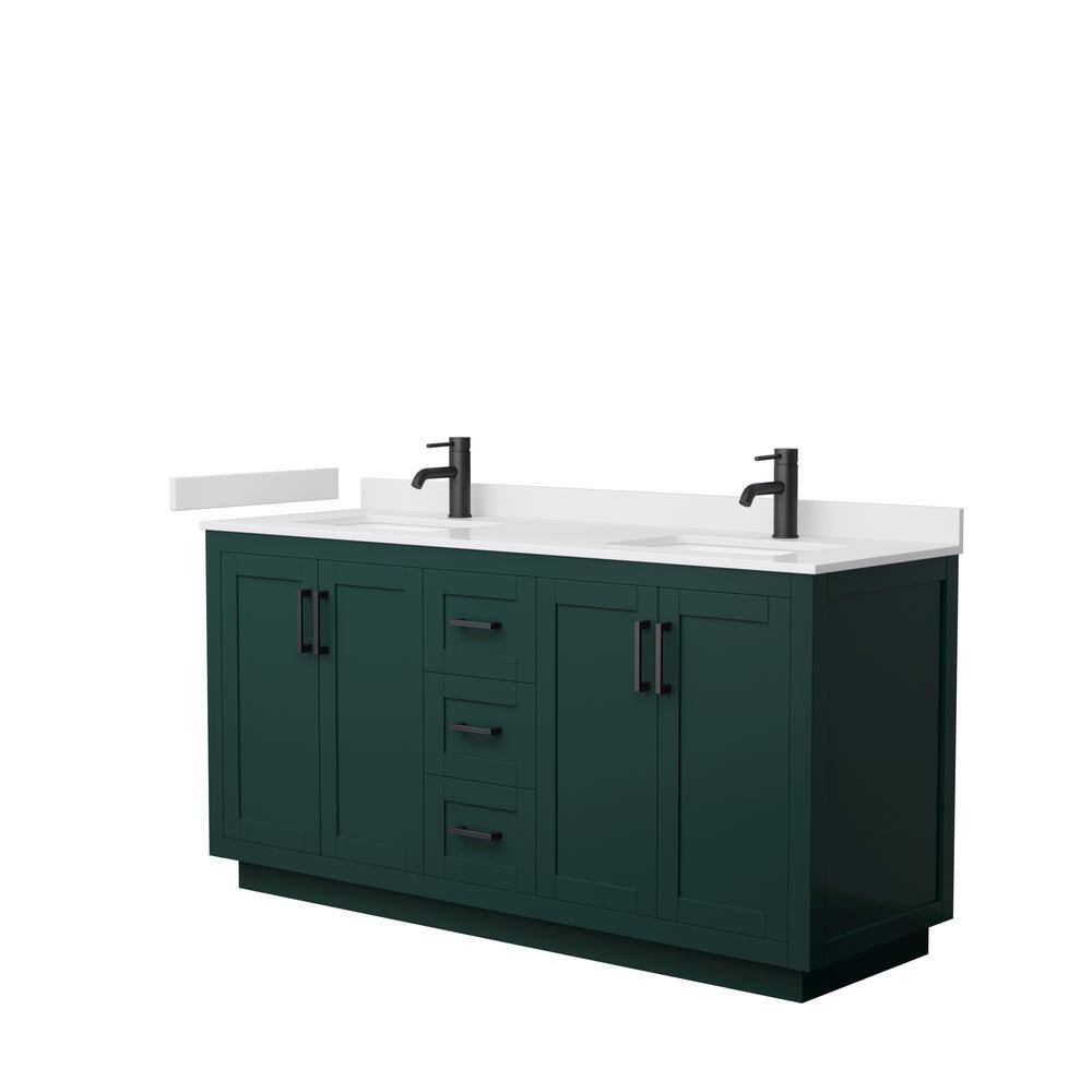 Wyndham Collection Miranda 66 in. W x 22 in. D x 33.75 in. H Double Bath Vanity in Green with White Cultured Marble Top WCF292966DGKWCUNSMXX