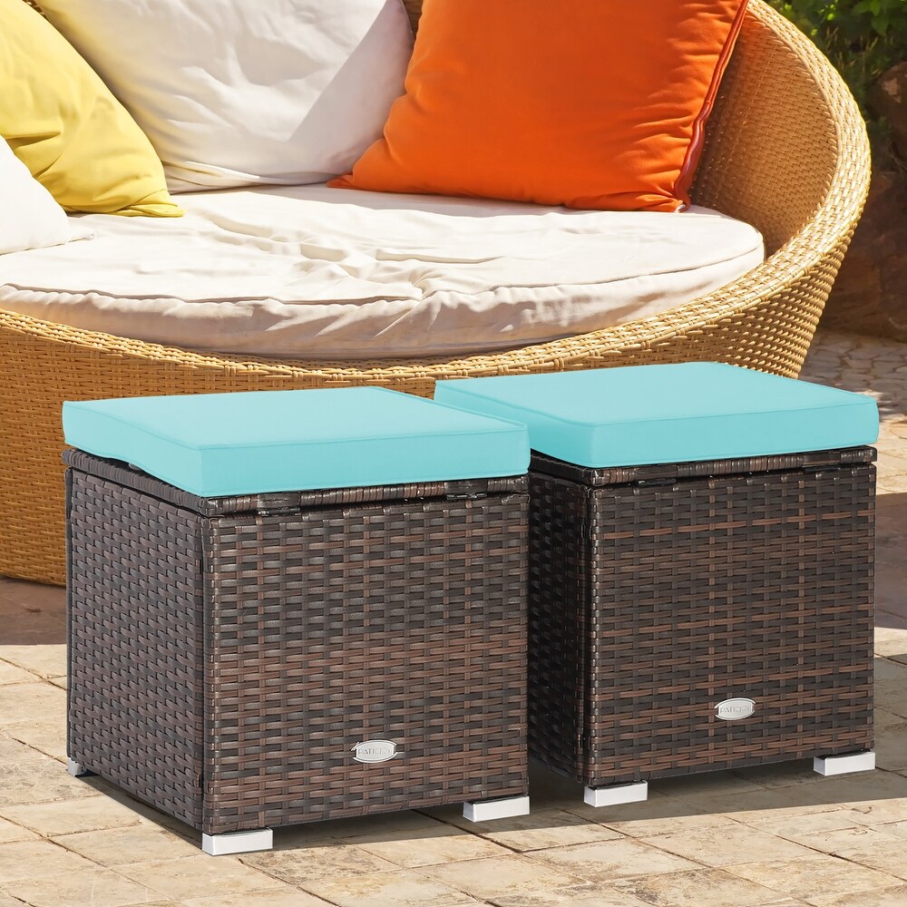 Costway 2PCS Patio Rattan Ottomans Seat Side Table Storage Box   See Details