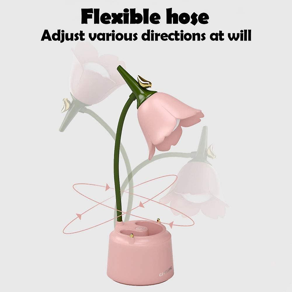 Cute Desk Lamp Rechargeable Led Night Light Table Lamp For Bedroom Flowers Reading Light With Pen Holder 3 Color Modes and Dimming