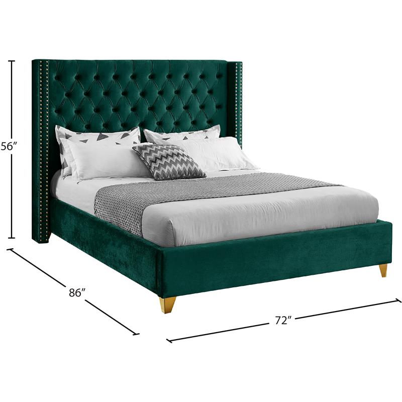 Meridian Furniture Barolo Green Velvet Queen Bed