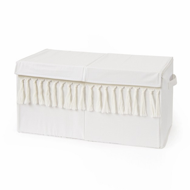 Sweet Jojo Designs Boy Or Girl Gender Neutral Unisex Fabric Storage Toy Bin Bohemian Fringe Solid Ivory