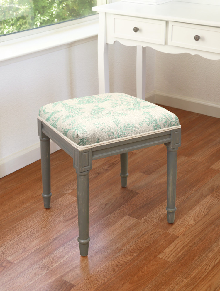 Cathay Aqua  Linen Upholstered Vanity Stool   Asian   Vanity Stools And Benches   by 123 Creations  Houzz