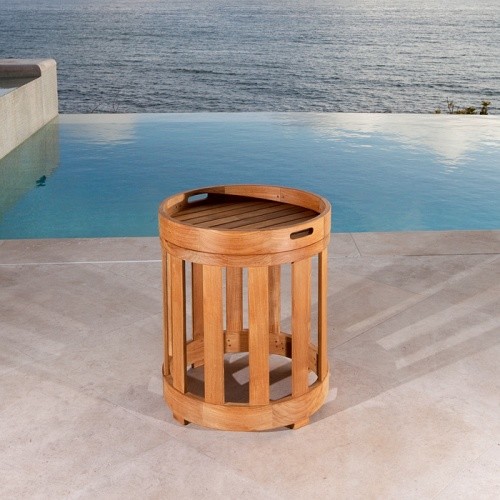 Kafelonia 18 quotSide Table With Removable Tray   Craftsman   Outdoor Side Tables   by Westminster Teak  Houzz