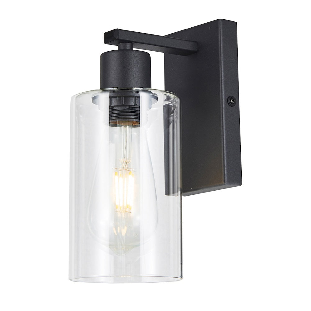 DAR MIU0722 Miu Matt Black & Clear Cylinder Glass Vintage Wall Light