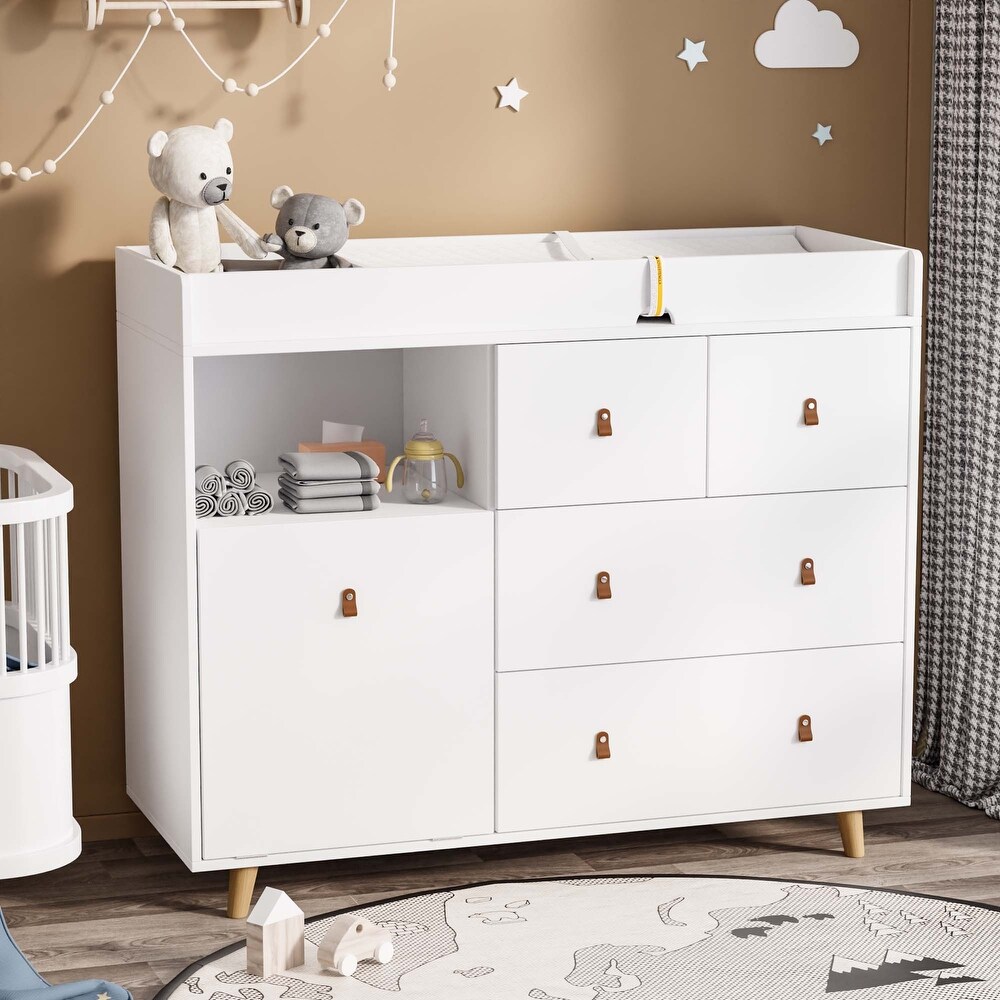 Wood Nursery Baby Dresser White Bedroom Dresser with 5 Drawers 38\