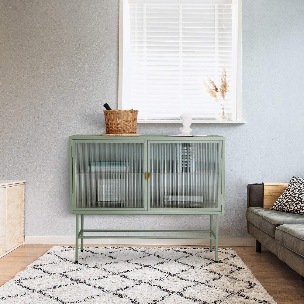 Sideboard Storage Cabinet With Two Fluted Glass Doors