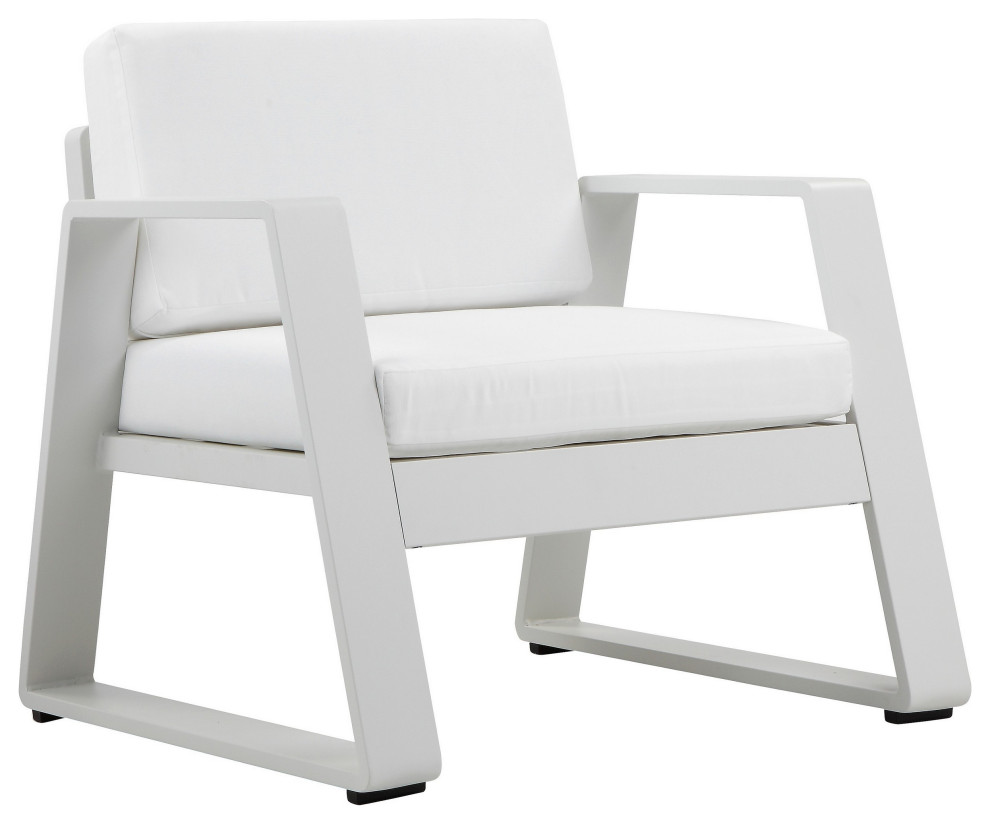 Benzara BM287717 Armchair White Aluminum Frame Fade Resistant Fabric Cushions   Contemporary   Outdoor Lounge Chairs   by Uber Bazaar  Houzz