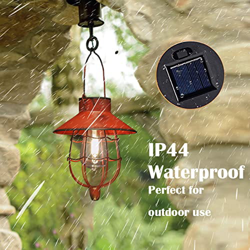 YAKii 2 Pack Solar Lantern Hanging Waterproof Outdoor Metal Solar Lamp with Warm White Light Decorate for Yard Garden Pathway Patio Porch Decor (Gold)