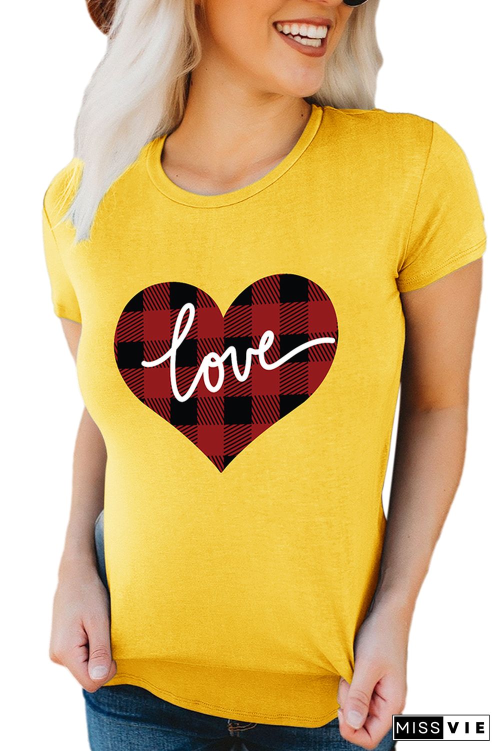 VALENTINE'S DAY Plaid Heart Graphic Tee Short Sleeve T shirts Top Wholesale