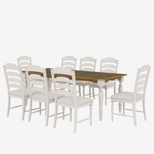 Extendable Dining Table Set with Removable Leaf and 8 Upholstered Chair