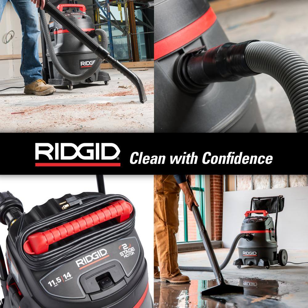 RIDGID 14 Gallon 2-Stage Commercial WetDry Shop Vacuum with Fine Dust Filter Professional Locking Hose and Accessories RV2400A