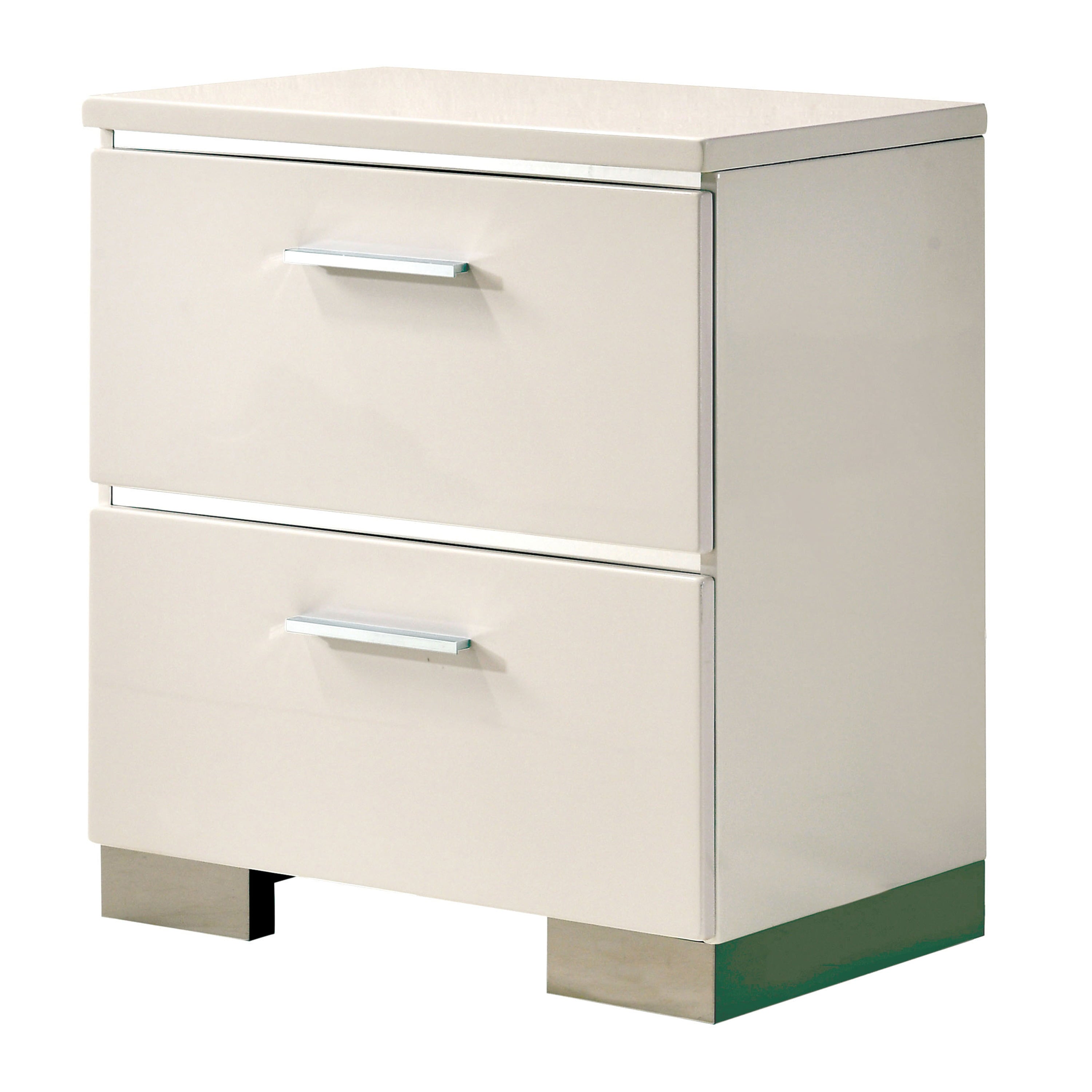 Quaker Contemporary High Gloss 2-Drawer Nightstand, White