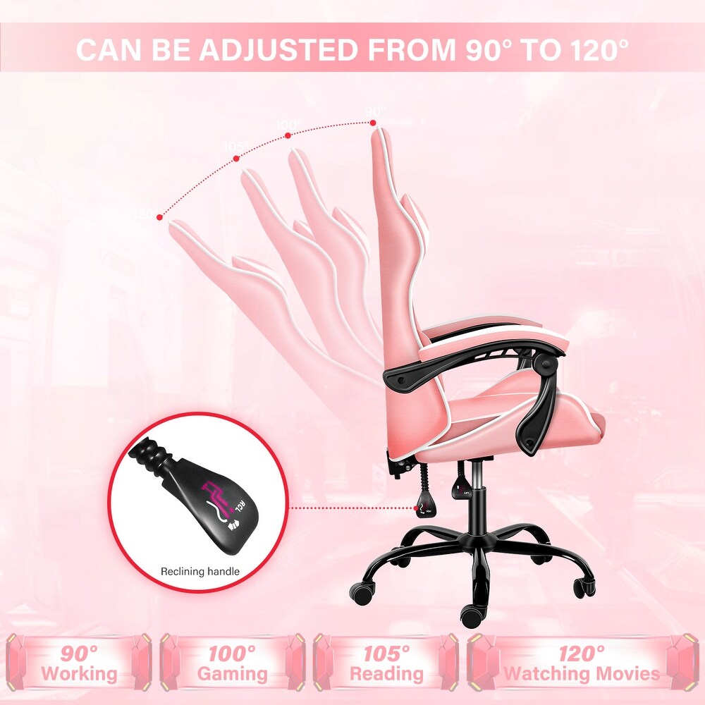 Simple Deluxe Gaming Chair  Office High Back Computer Ergonomic Adjustable Swivel Chair with Headrest and Lumbar Support  Pink