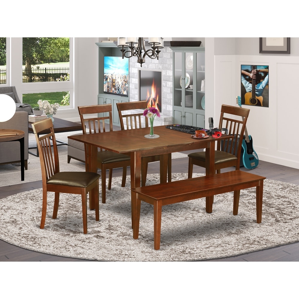 East West Furniture 6 Piece Modern Table Set  a Wooden Table and 4 Dining Chairs with a Bench  Mahogany(Seat Options)