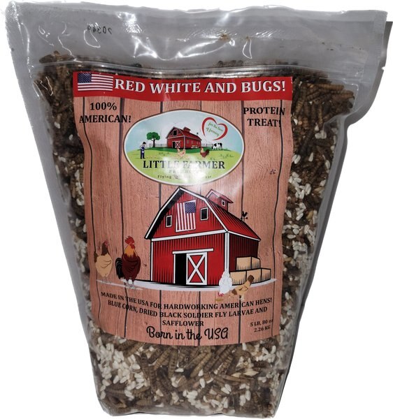 Little Farmer Products Red White and BUGS! Black Soldier Fly Grubs， Blue Corn， Safflower Mix Chicken Treats