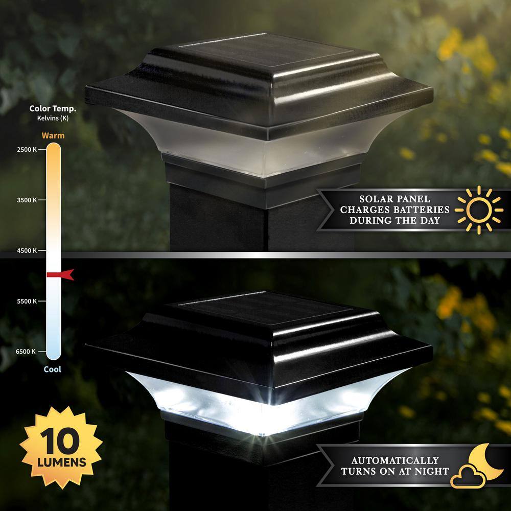 CLASSY CAPS Imperial 2.5 in. x 2.5 in. Outdoor Black Cast Aluminum LED Solar Post Cap (2-Pack) SLO82B