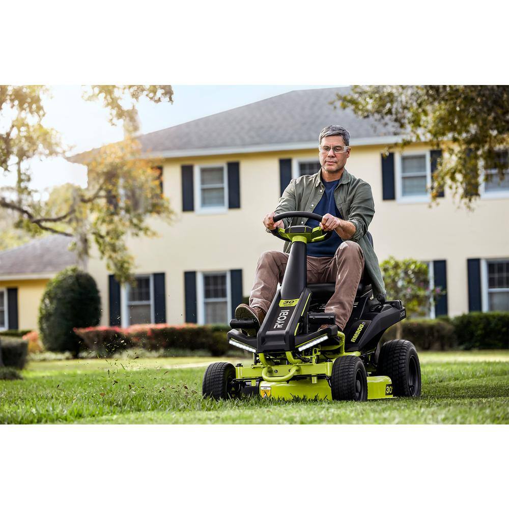 RYOBI 30 in. 48-Volt Brushless 50 Ah Battery Electric Rear Engine Riding Mower and Bagging Kit RY48130-1A