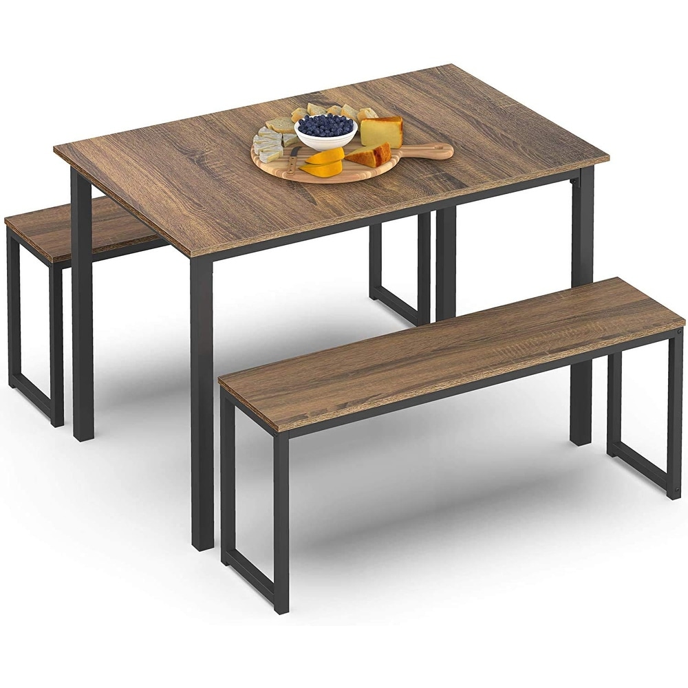 HOMURY 3 Piece Dining Table Set with Two Benches