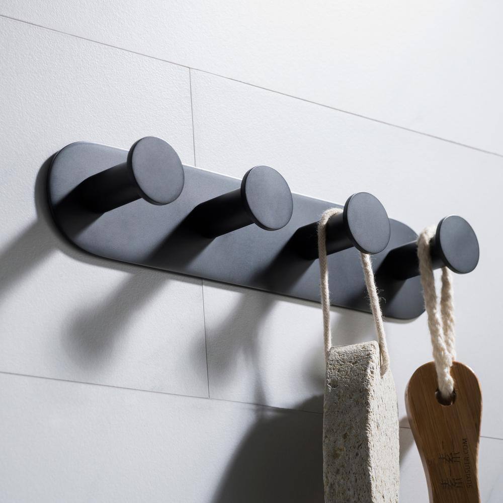 KRAUS Elie Bathroom Robe and Towel Hook Rack with 4-Hooks in Matte Black KEA-18804MB