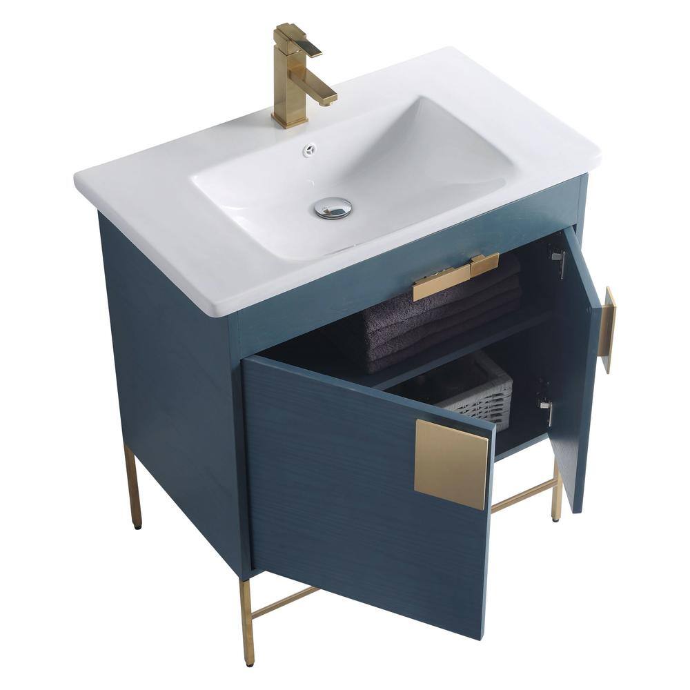 FINE FIXTURES Shawbridge 30 in. W x 18.11 in. D x 33.5 in. H Bathroom Vanity in French Blue with White Ceramic Vanity Top SH30FB-SHHA1SB