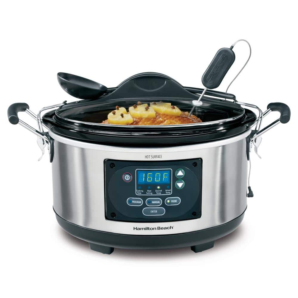 Hamilton Beach Set and Forget 6 Qt. Stainless Steel Programmable Slow Cooker with Temperature Probe 33967