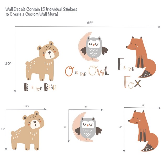 Bedtime Originals Animal Alphabet Beige gray Bear owl fox Woodland Wall Decals