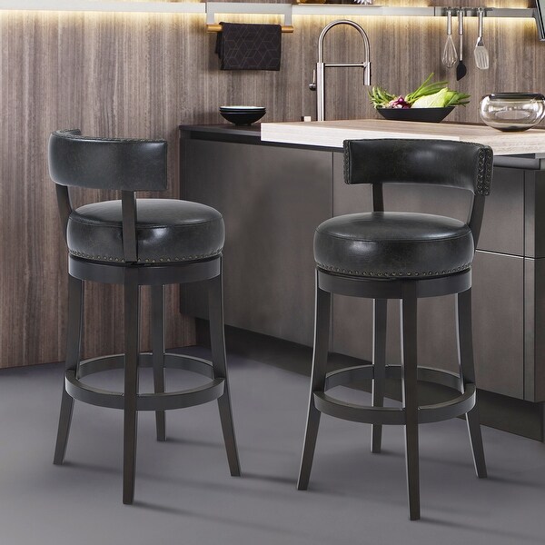 Corbin Wood Swivel Faux Leather Stool