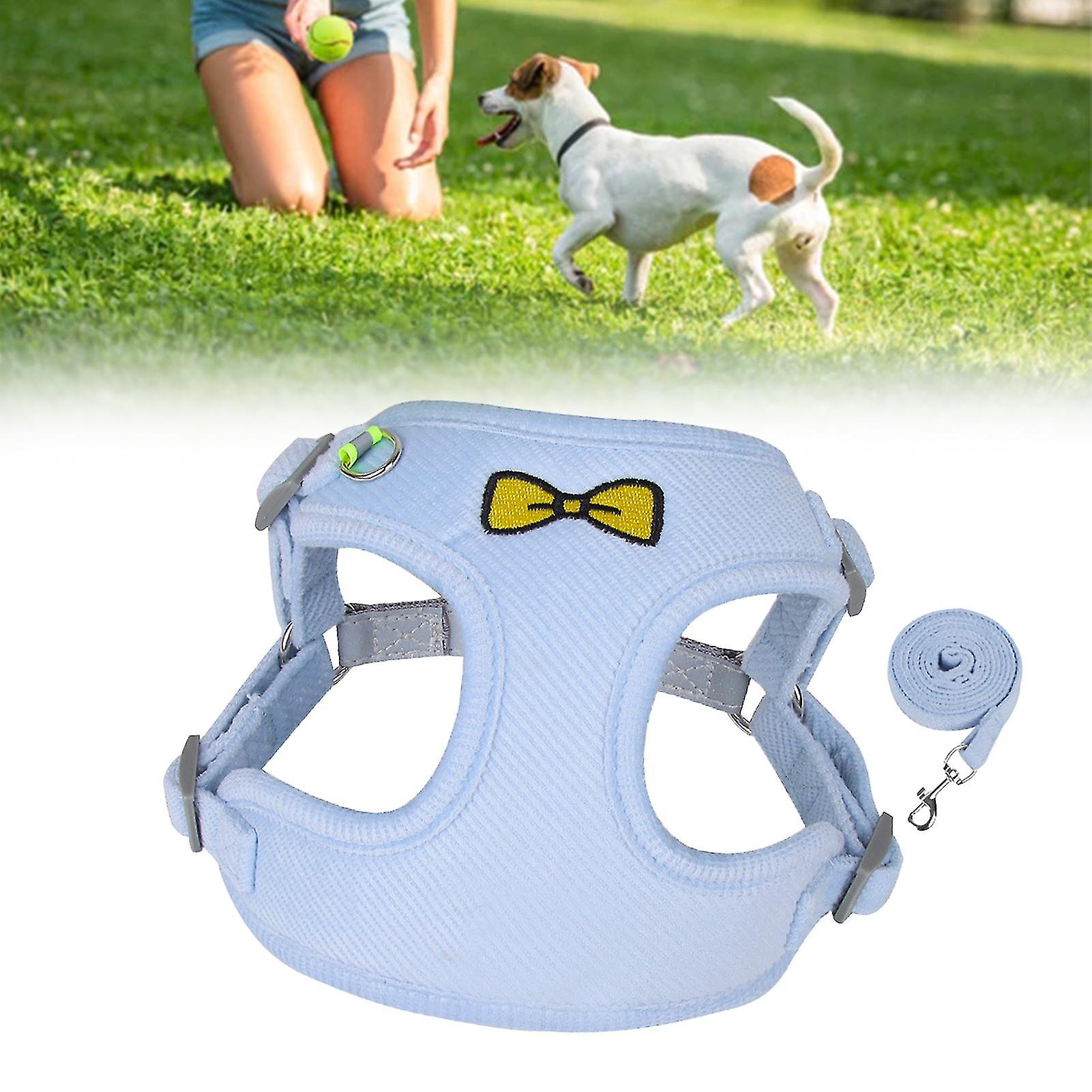 Small Dog Harness Reflective Dog Harness Reflective Pet Vest with Traction Rope for Walking Blue L