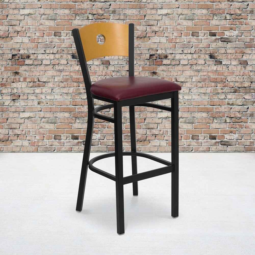 Wood Circle Back Metal Restaurant Barstool   16.75\