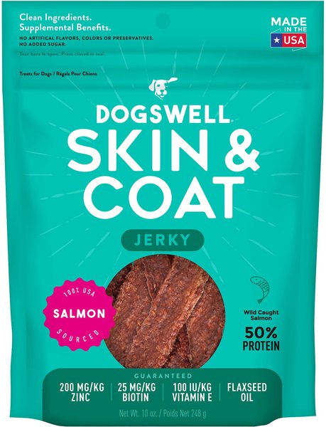 Dogswell Jerky Skin and Coat Salmon Recipe Grain-Free Dog Treats