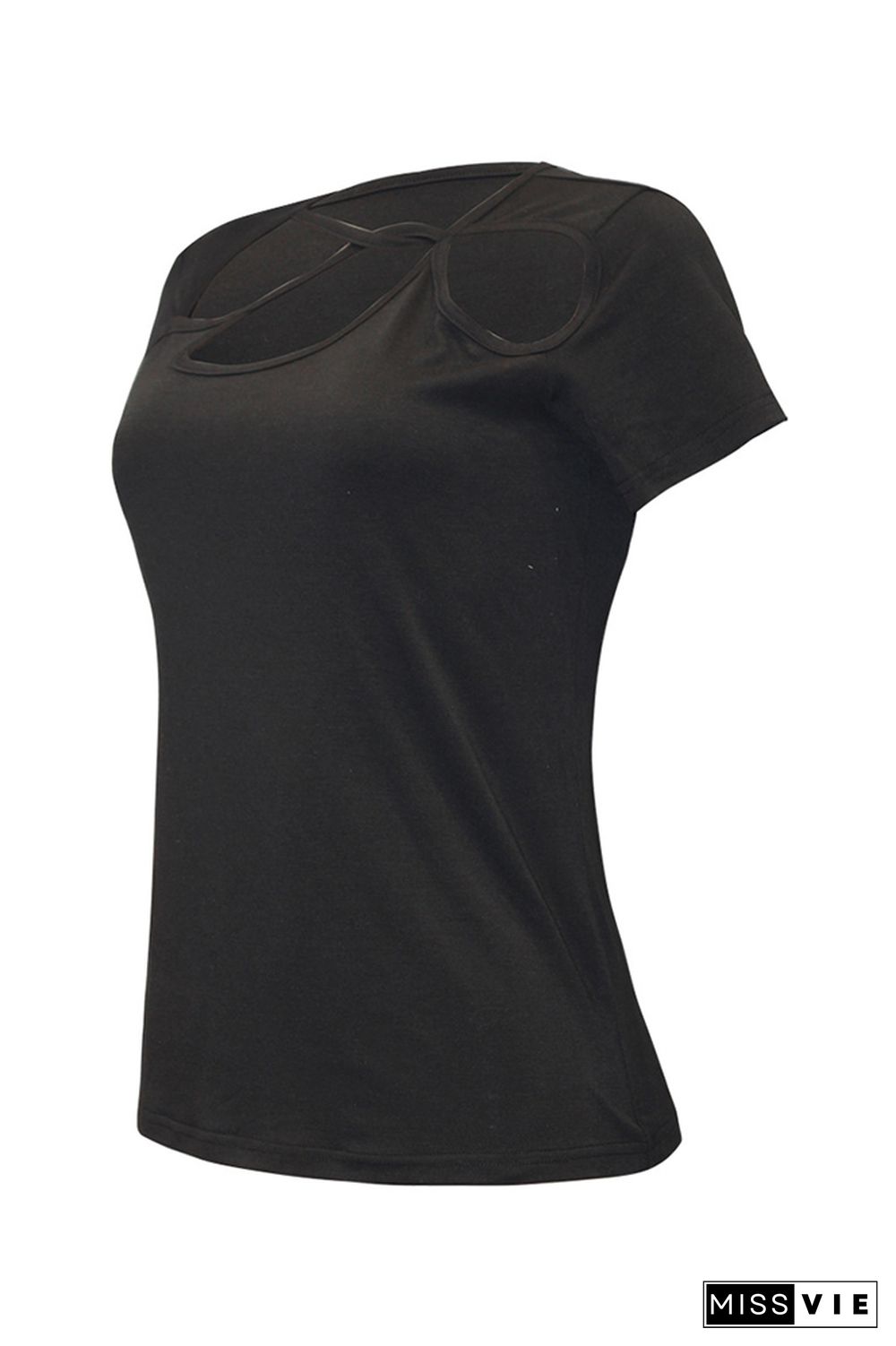 Plain Short Sleeve Cut Out T-Shirt