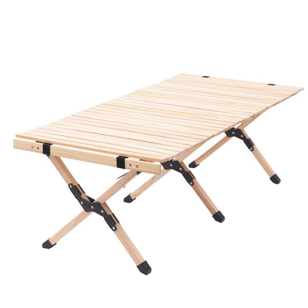 YIYIBYUS Rectangular Wood Outdoor Portable Foldable Picnic Table Original Wood Color DLDB88O400-1