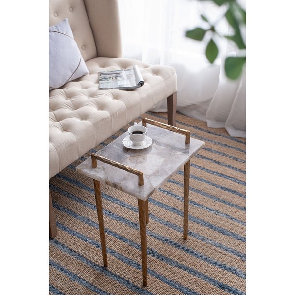 Blue Agate Metal Rectangle Side Table with Tray