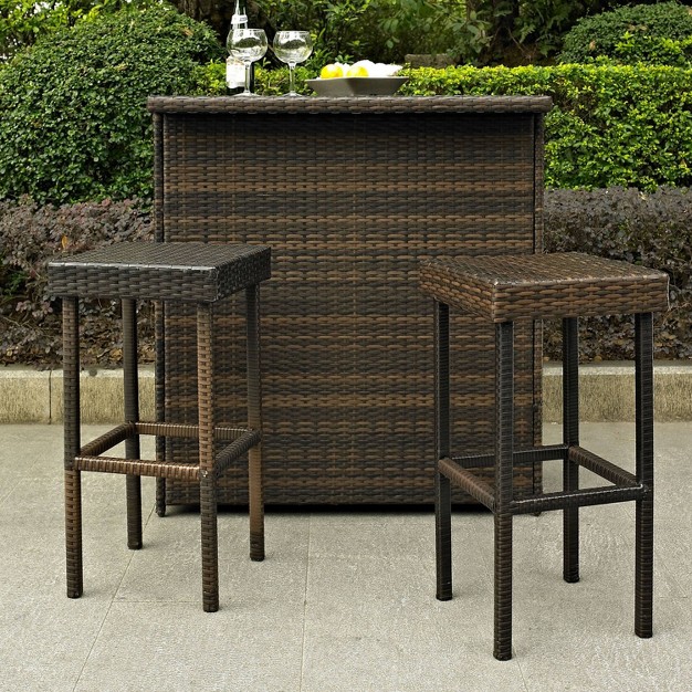 Palm Harbor 2pk Outdoor Wicker Bar Height Stools Brown Crosley