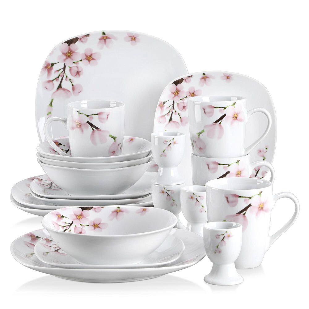 VEWEET Annie 20-Piece Casual Printed white Porcelain Dinnerware Set (Service for 4) ANNIE003