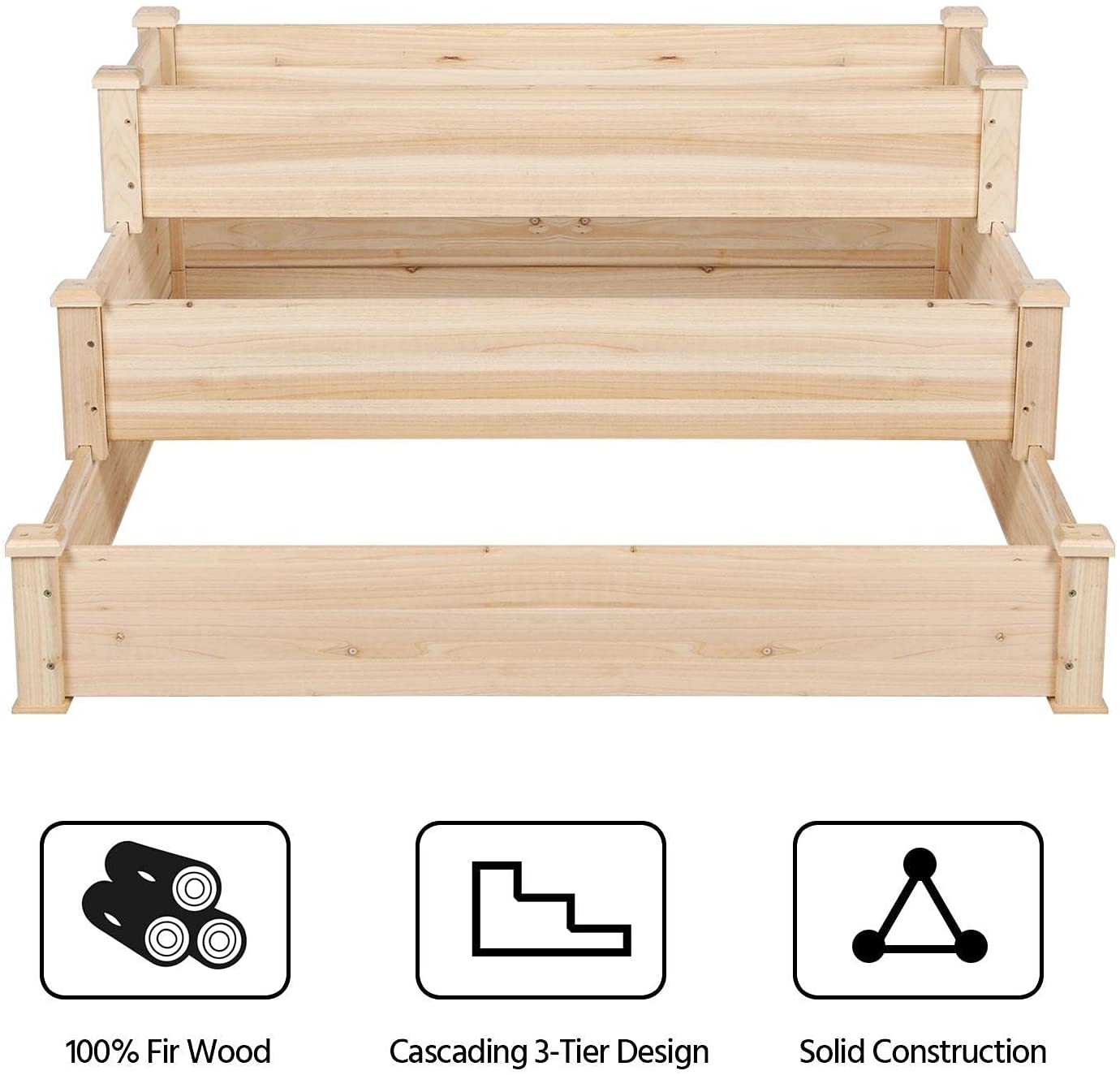 3 Tier Raised Garden Bed, Outdoor Elevated Flower Box, Wooden Vegetables Growing Planter for Backyard/Patio/Gardener