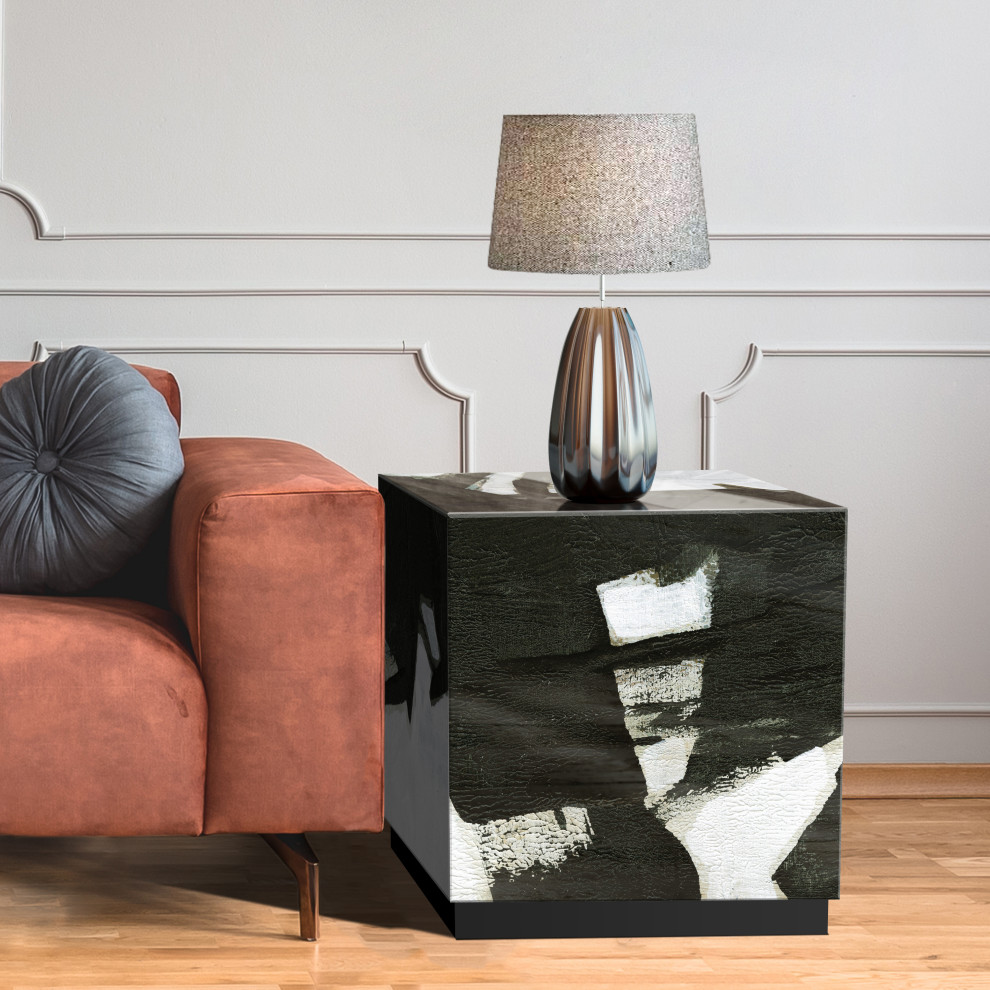 quotOde an Kline I quotReverse Printed Art Glass Side Table with Black Plinth Base   Contemporary   Side Tables And End Tables   by Empire Art Direct  Houzz