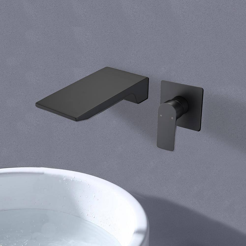 Single-Handle Waterfall Wall Mounted Bathroom Faucet in Matte Black CER-LQW1-9830