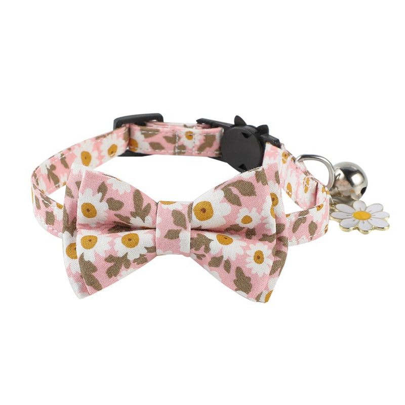 Pet Collar Adjustable Detachable Flower Printed Bow Cat Collar Kitten Collar