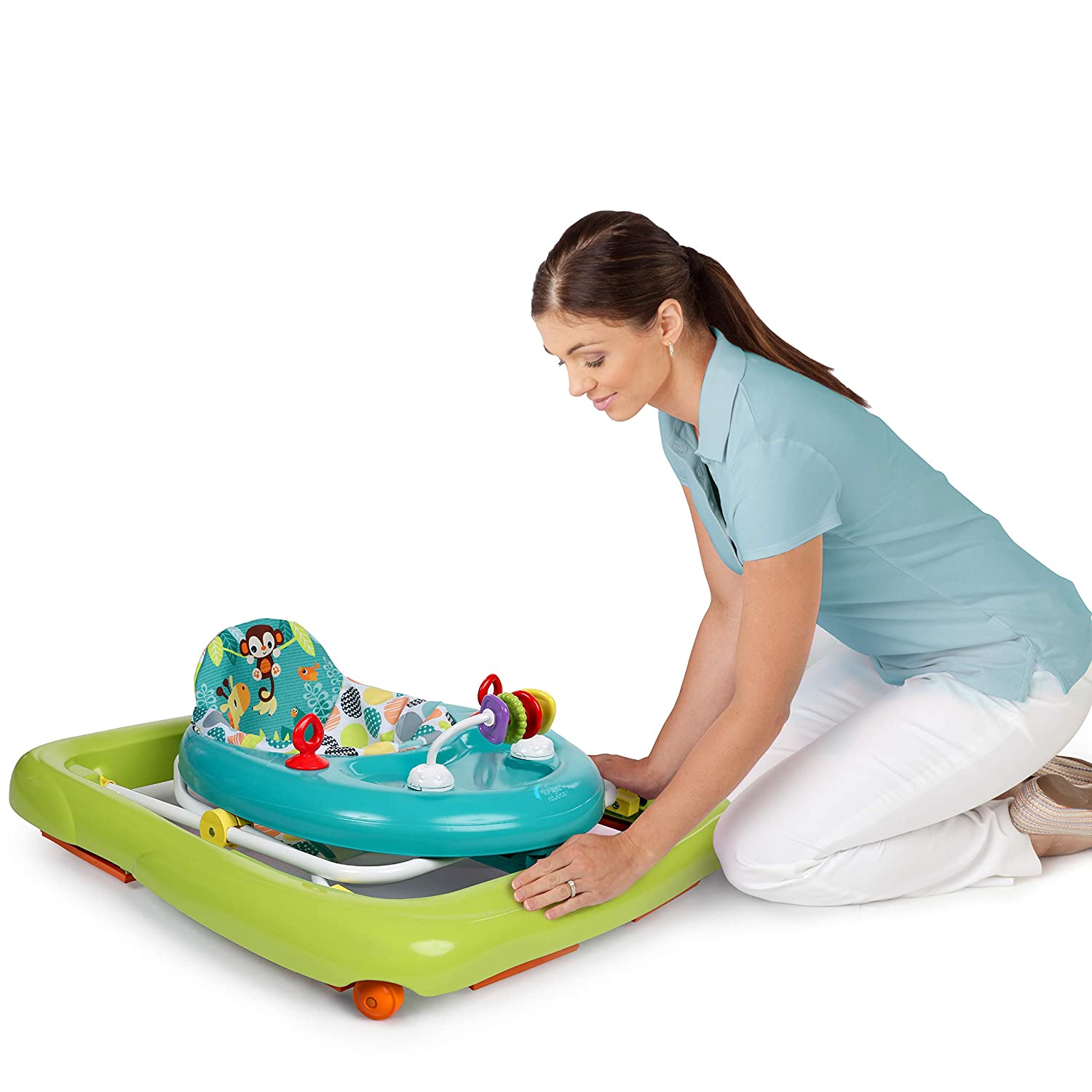 Bright Starts Giggling Safari Walker with Easy Fold Frame for Storage， Ages 6 Months 