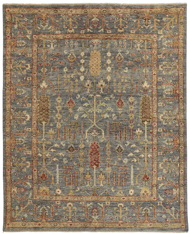 Carrington 6 x 9 Blue and Rust Border Area Rug